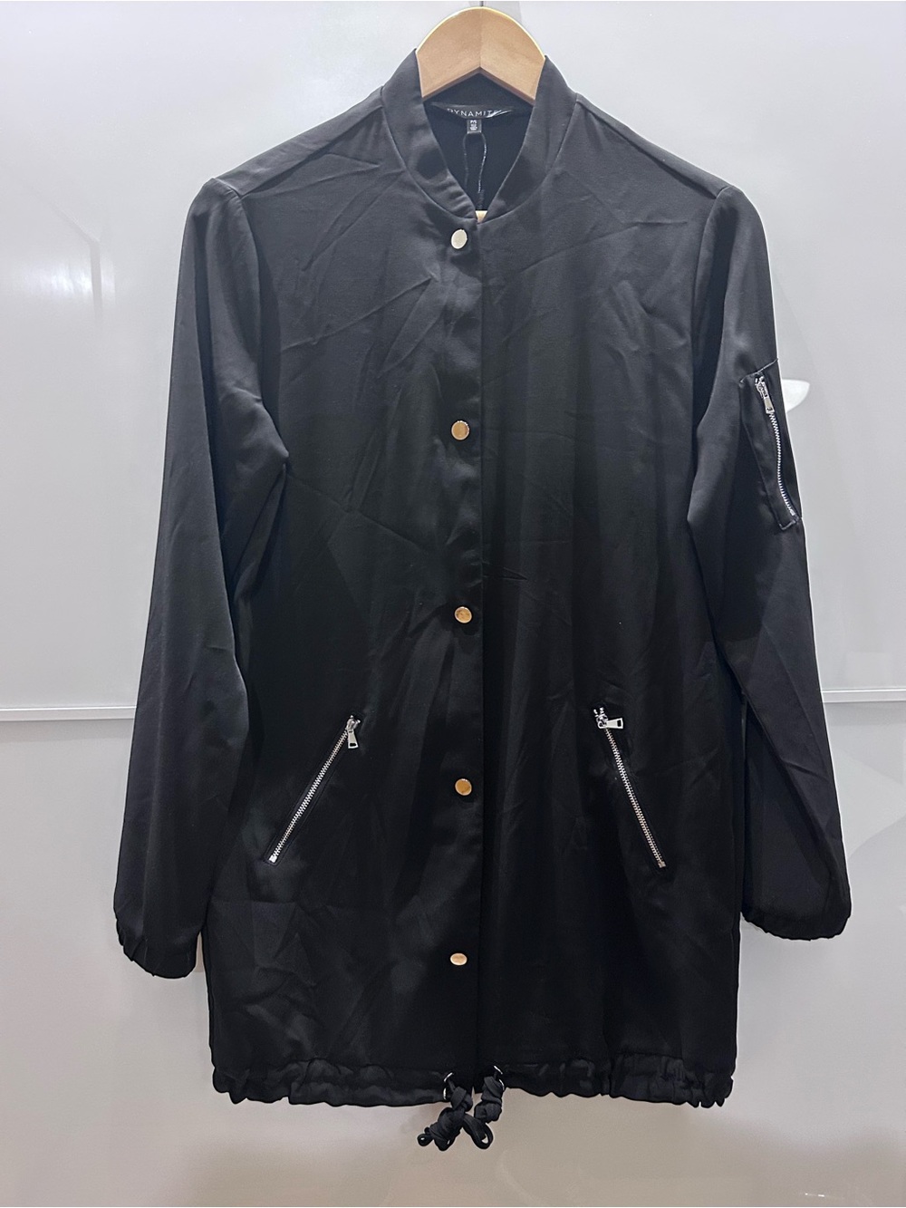 Dynamite Black Long Bomber Jacket with Zip Pockets